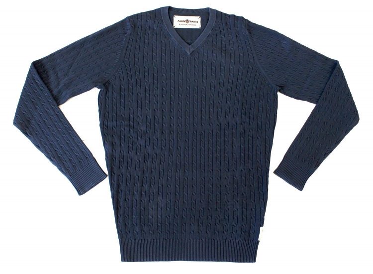 ALAN PAINE ALAN PAINE BABY CABLE V-NECK SWEATER baby cotton v-neck sweater/navy/