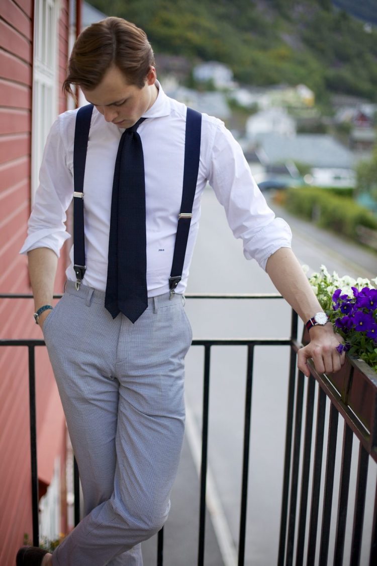 Suspenders & Tied-up Shirt