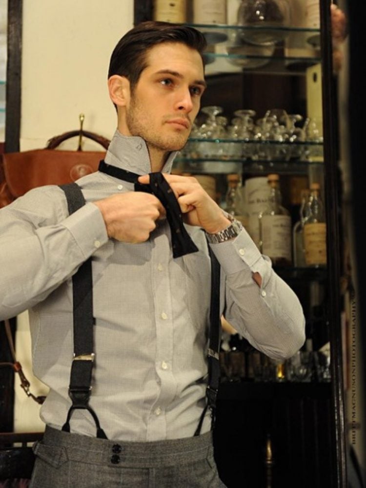 Suspenders & Gray Shirt