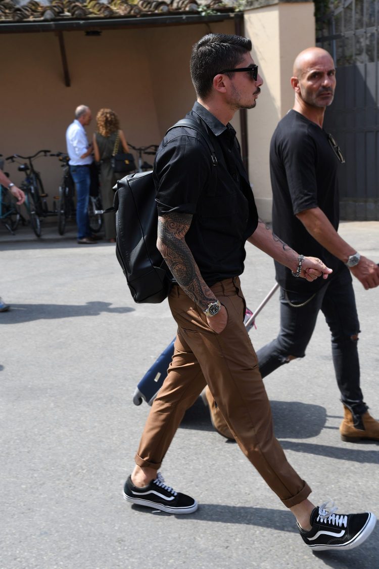 Vans Sneakers Codes "Brown pants and black old school for a modern look."