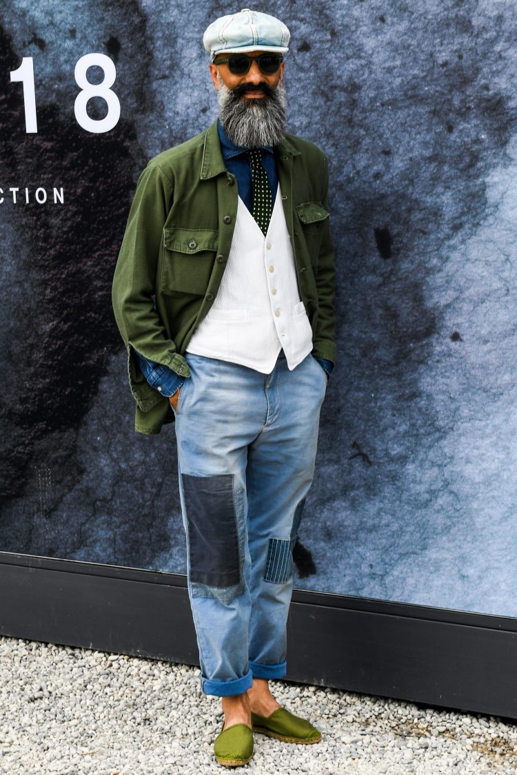 Espadrilles x Patchwork Denim x Military Jacket