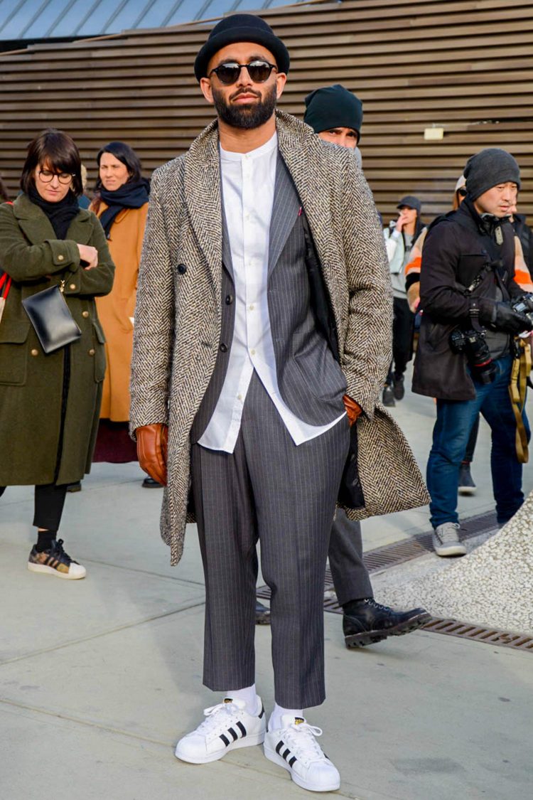 Chester coat cord with white socks and white sneakers for a playful look