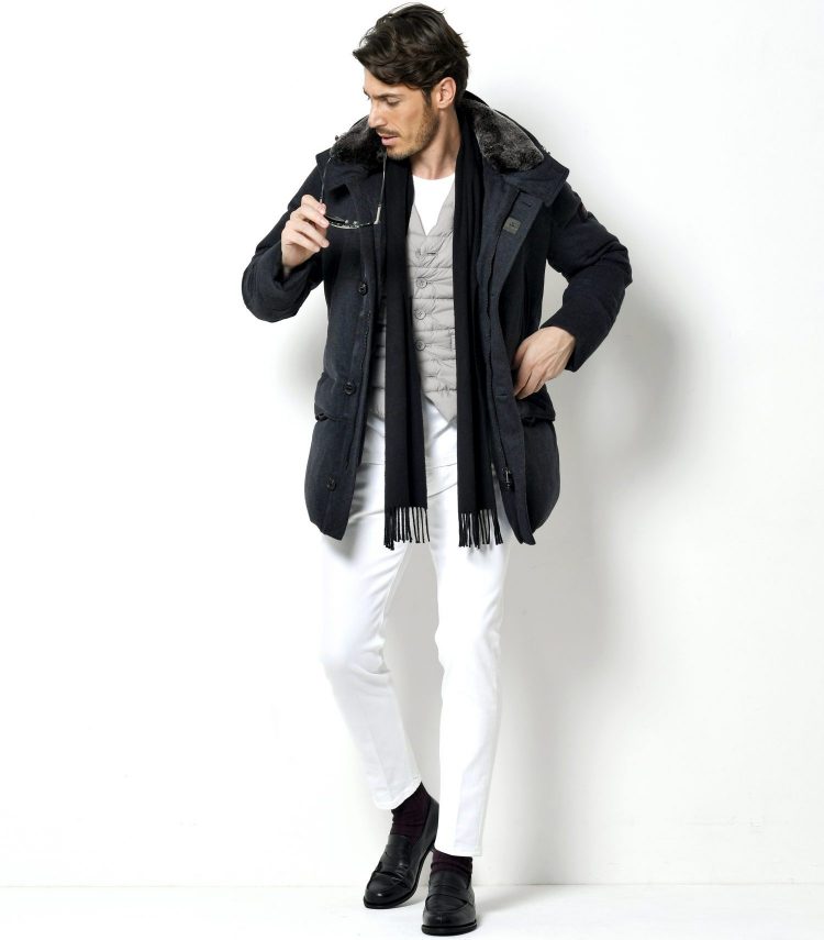 Down Jacket,Inner Down,White Pants,Leather Shoes