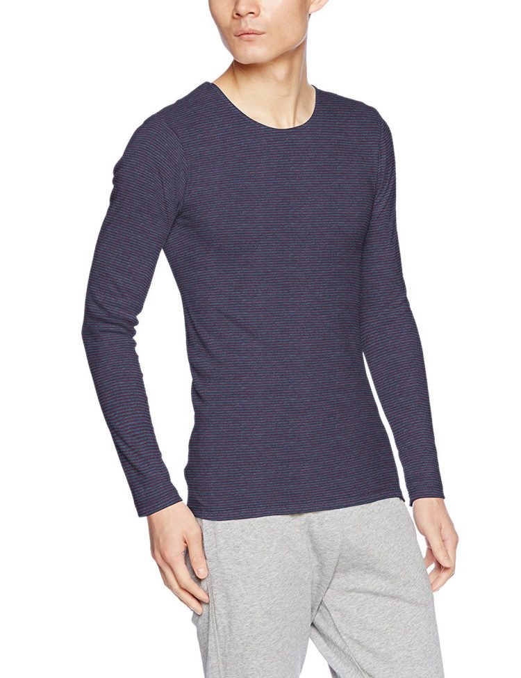 une nana cool Moisture-absorbing, heat-absorbing, double-faced, fluffy taro striped long-sleeved shirt