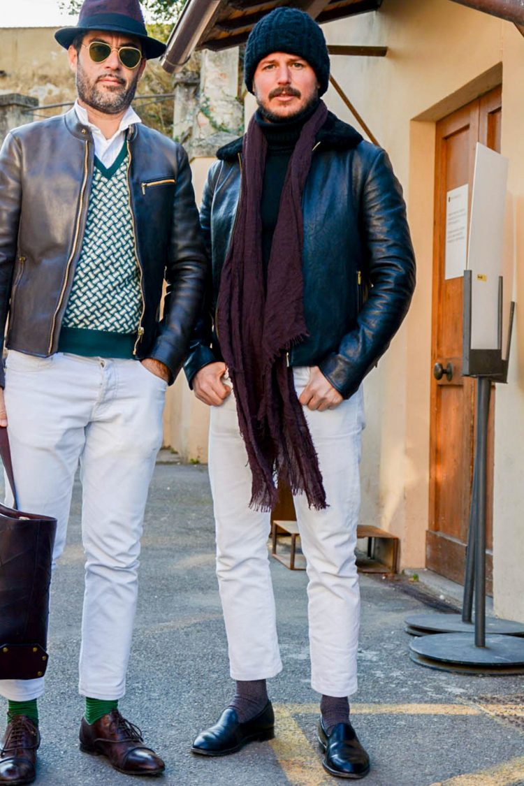 Men's coordinate with white pants highlighting luxurious items.