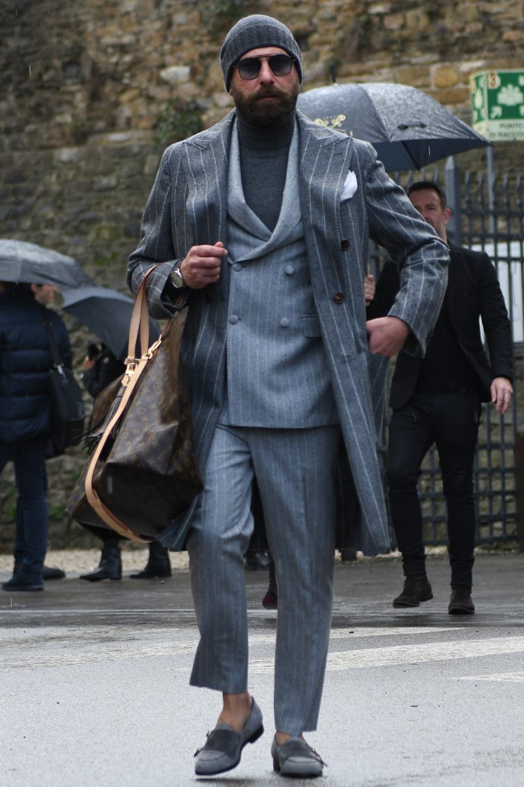 Striped suit & Striped chester coat