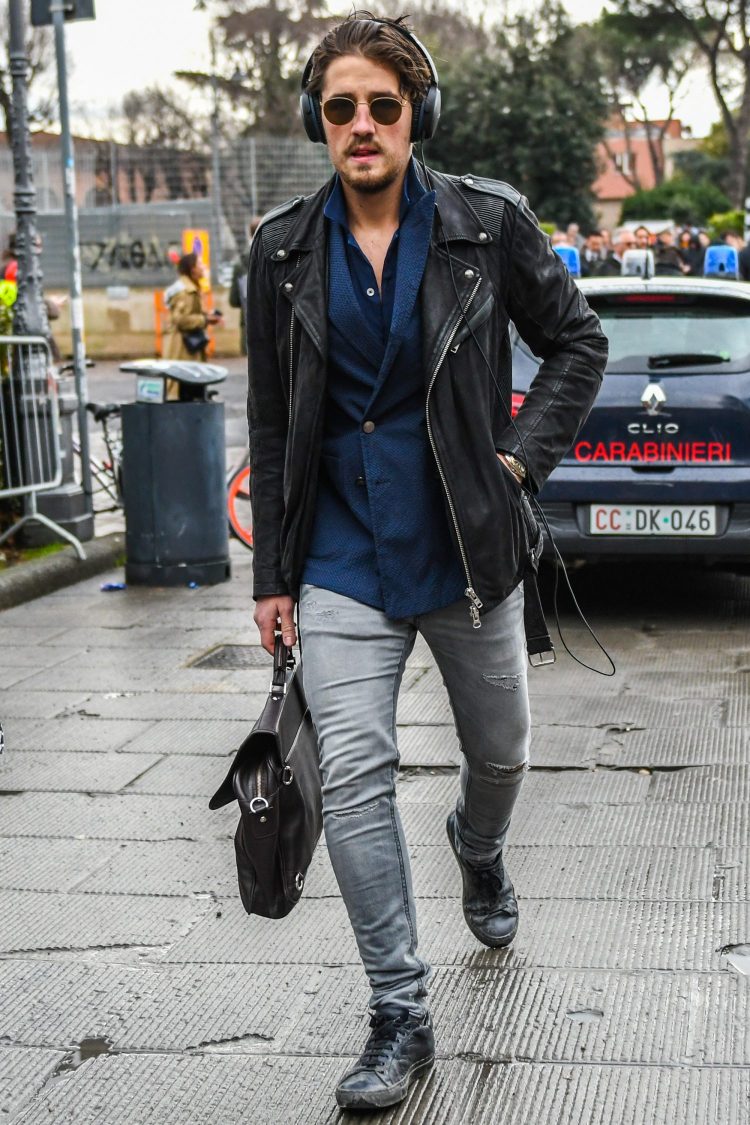 Coordinates with a rider's jacket over jackets
