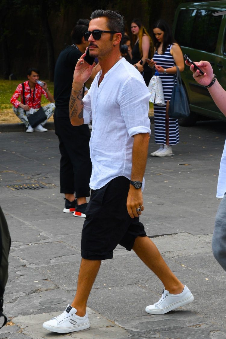 White shirt and black shorts for contrast