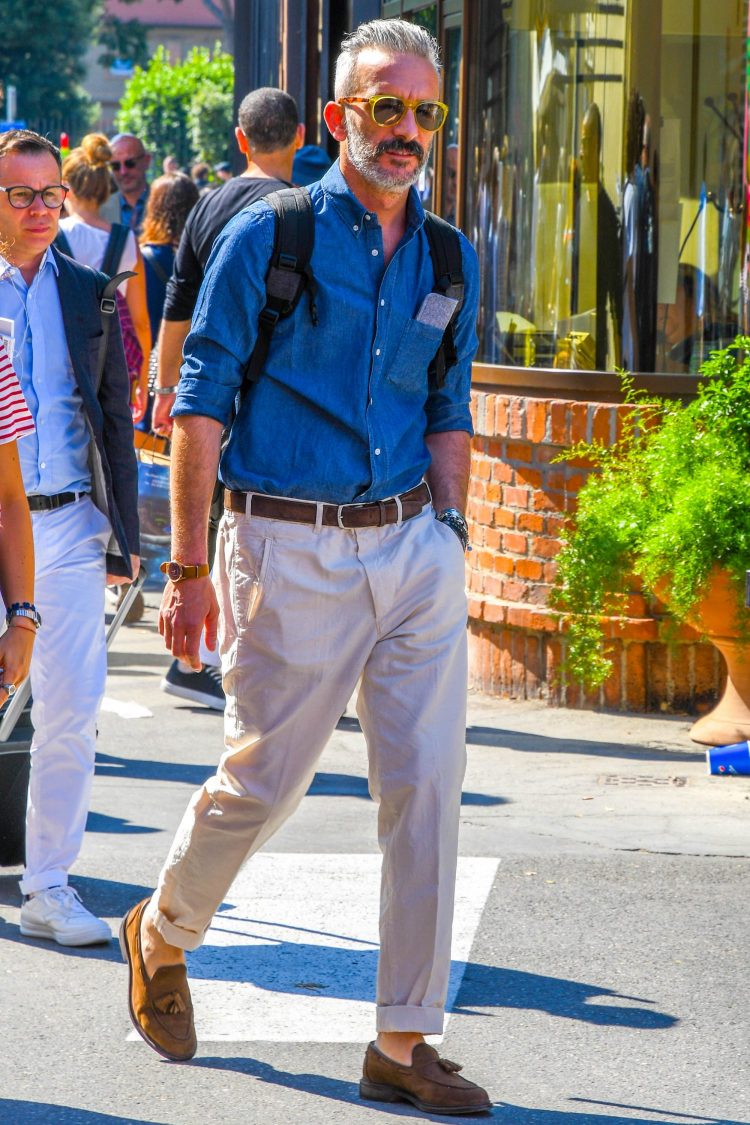 Denim shirt with chinos