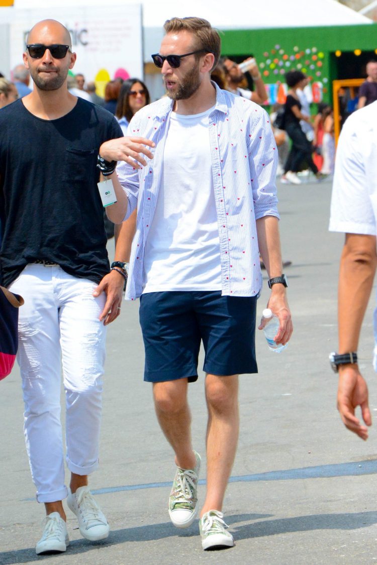 Casual outfit using a blue shirt as outerwear