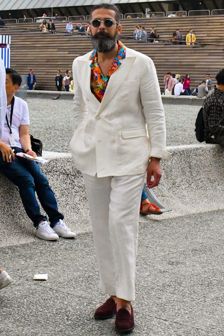 White jacket style with a gorgeous open collar shirt
