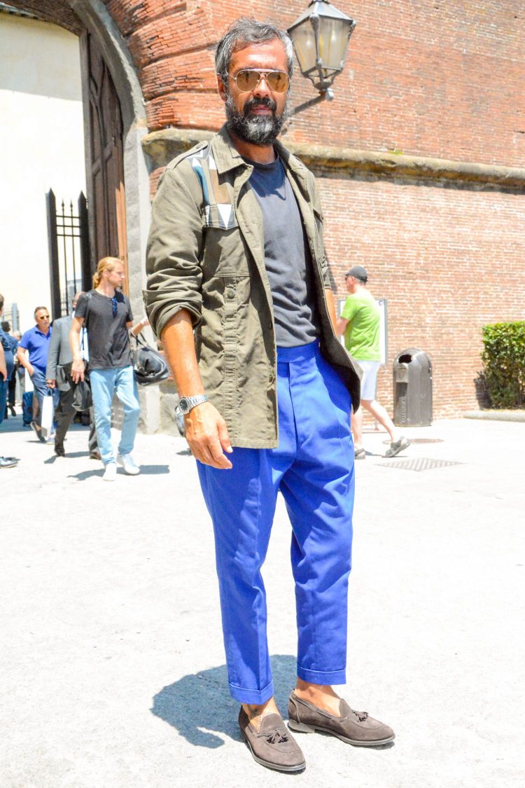 Versatile khaki shirt goes well with assertive colored pants