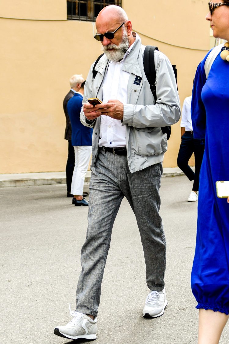 Coordinate slacks with sporty outerwear