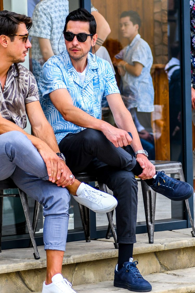 Inner white T-shirt to soften a patterned shirt