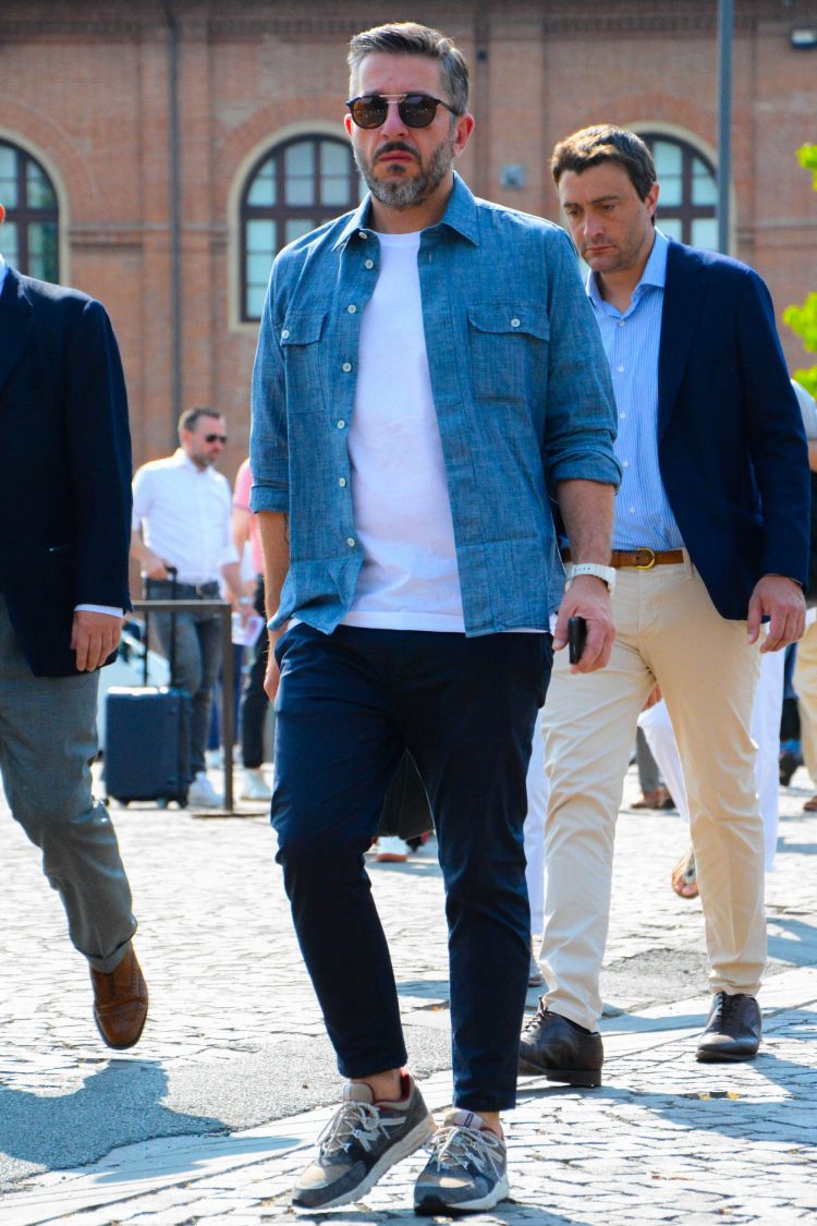 Wear a chest pocket shirt over a T-shirt for a ragged look