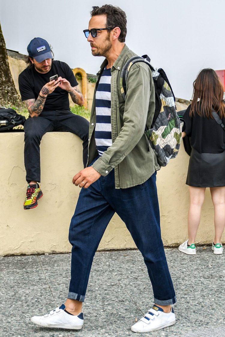 Striped T-shirt accents on military shirts