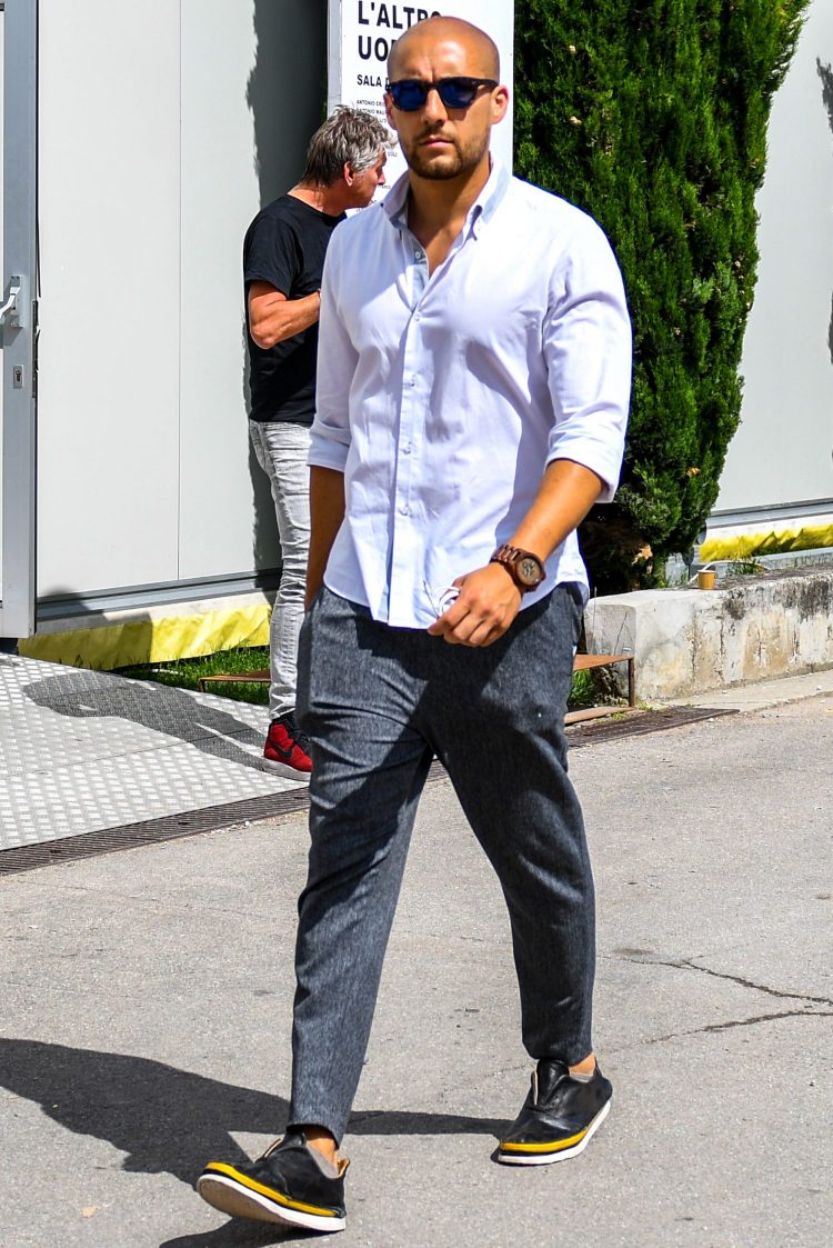 Add expression with wooden gray slacks