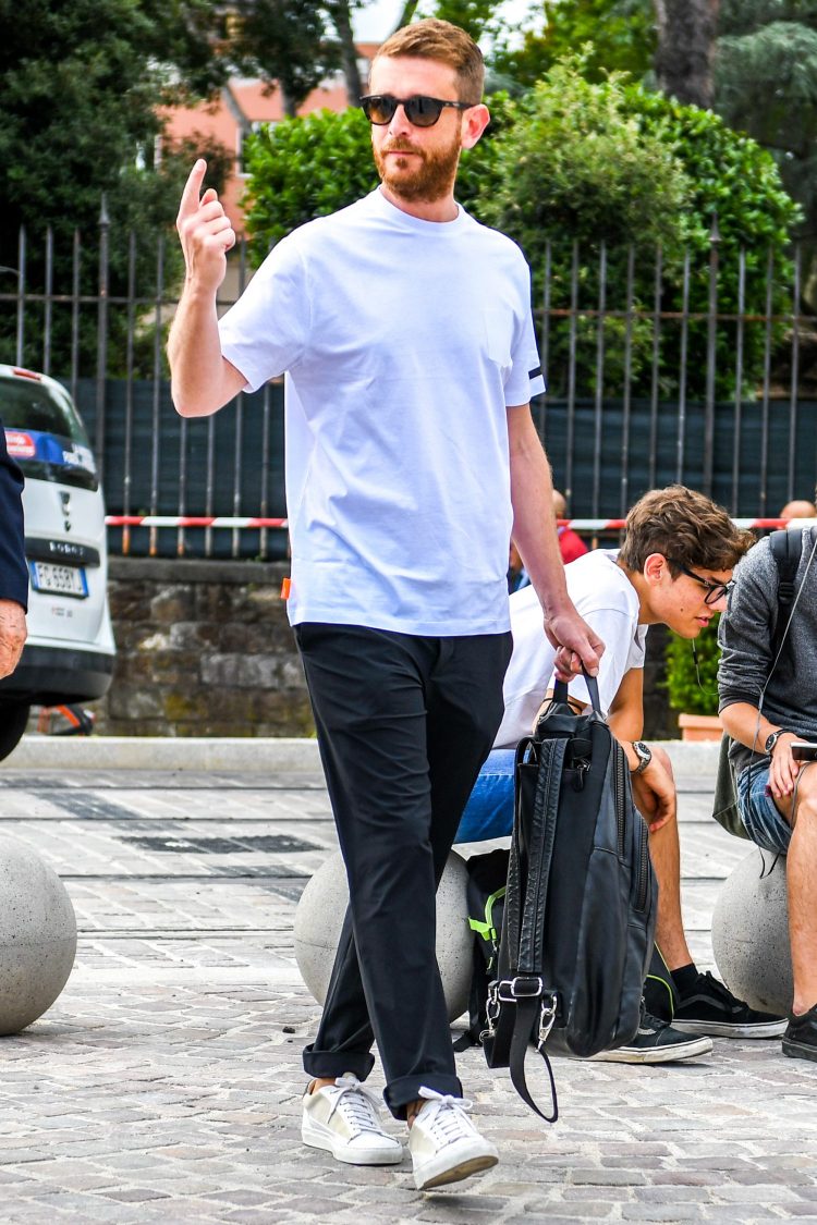 Monotone color scheme makes slacks coordinate chic.