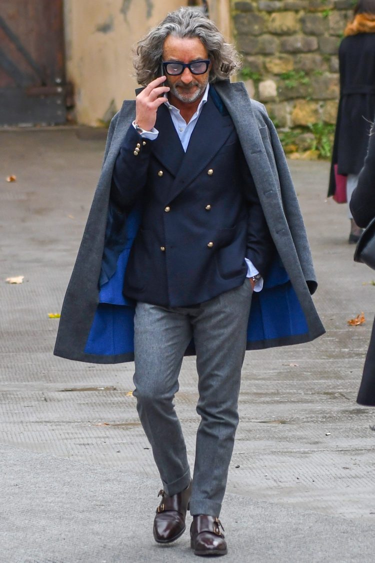 Navy blazer with gray items added for a dandy, mature look