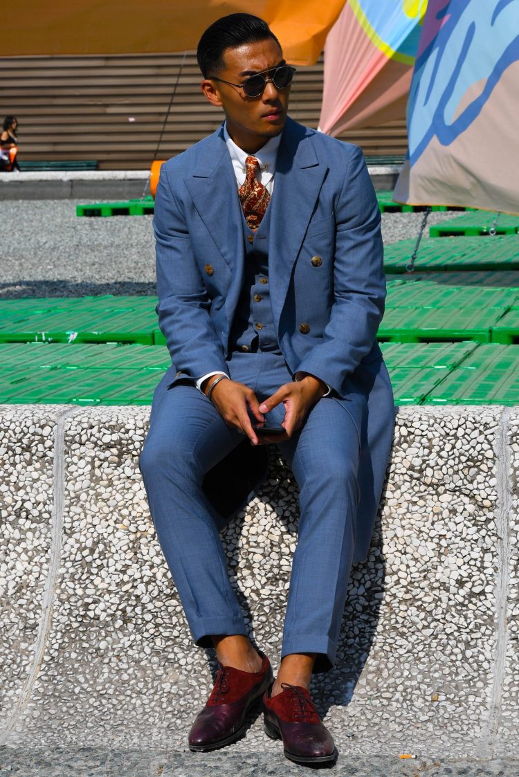 Grayish-toned three-piece suit with a cozy look