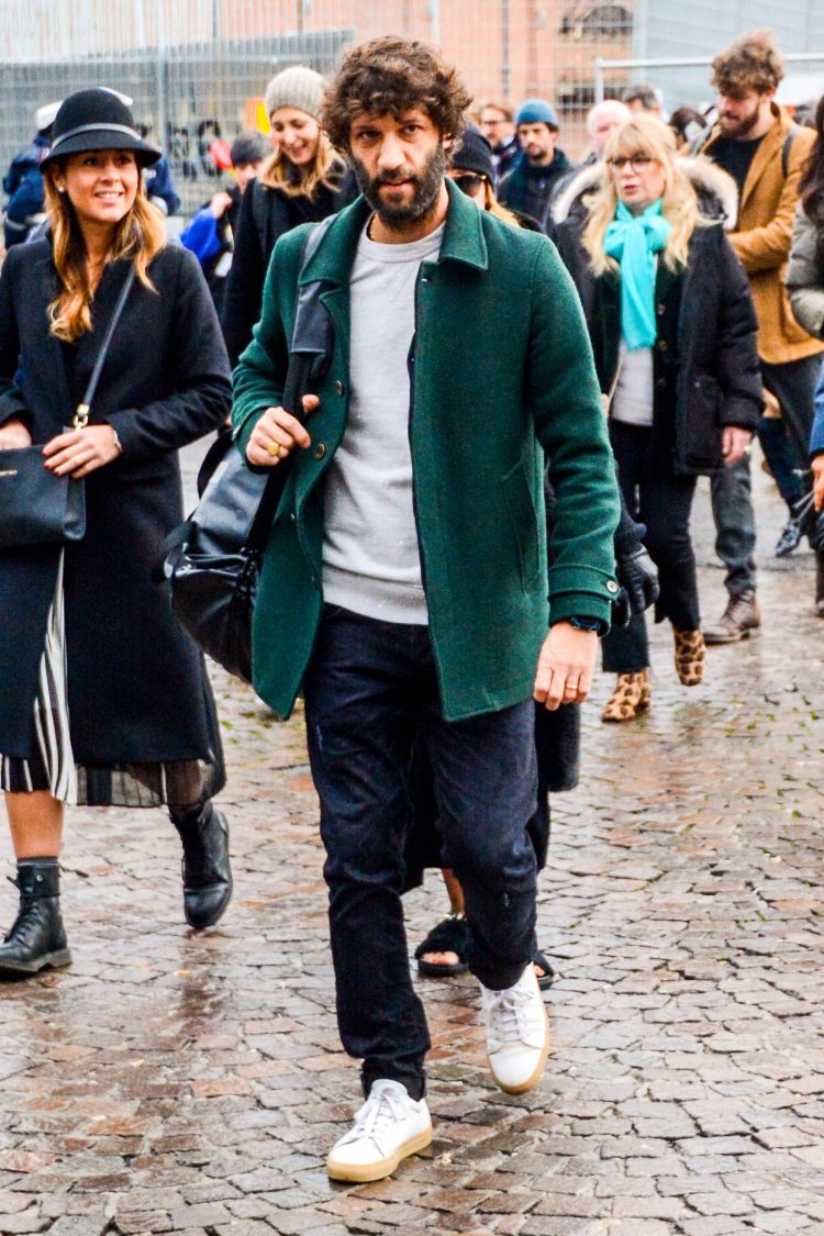 Men's normcore style with gray sweatshirt coordinates