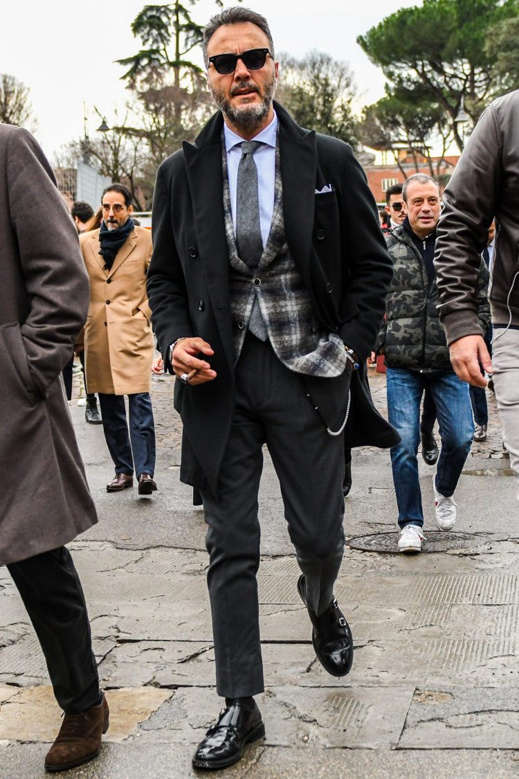 Plaid jackets accentuate a chic coordinate.