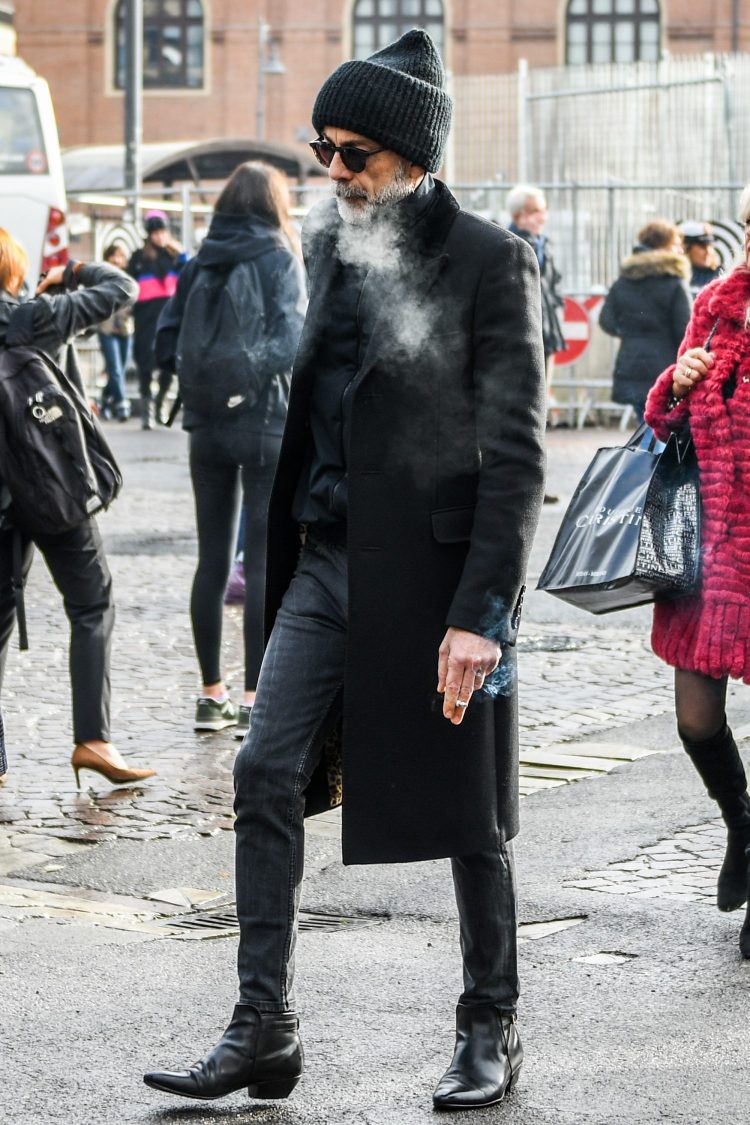 Black denim coordinate with all-black chic