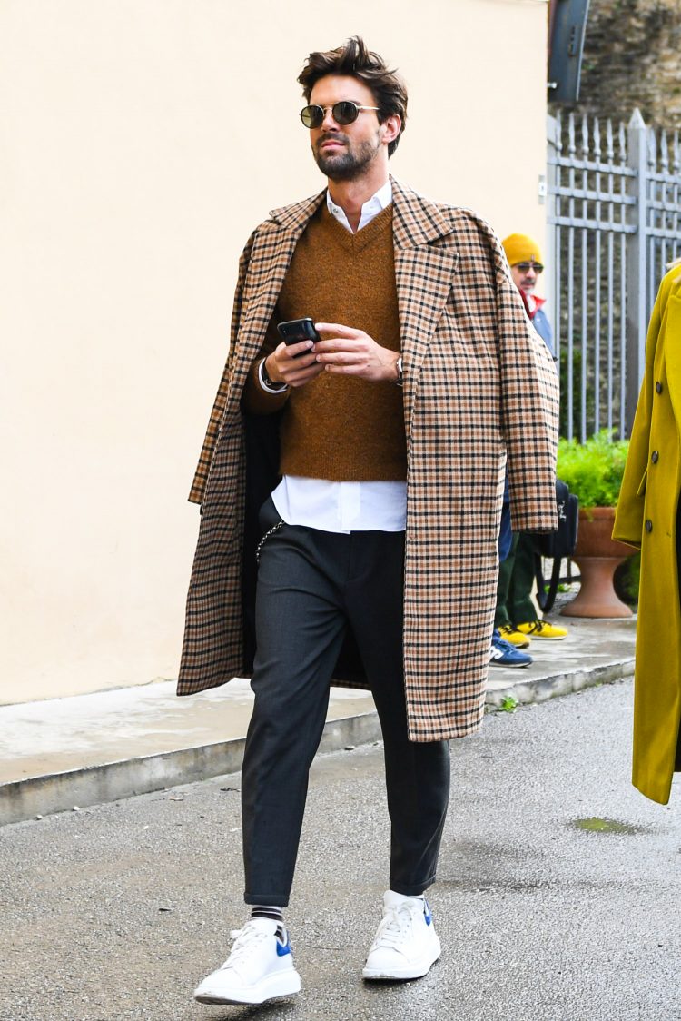 Checkered chester coat for a classic look