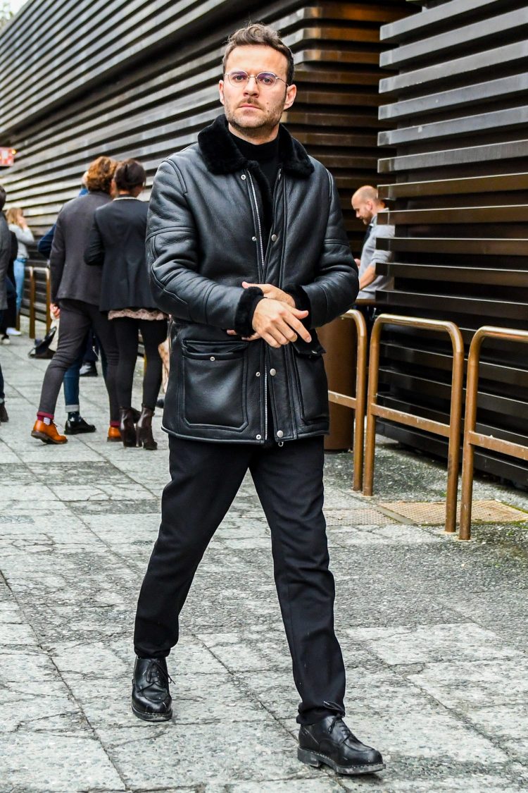 Black mouton boa jacket coordinate highlighting the luxurious material