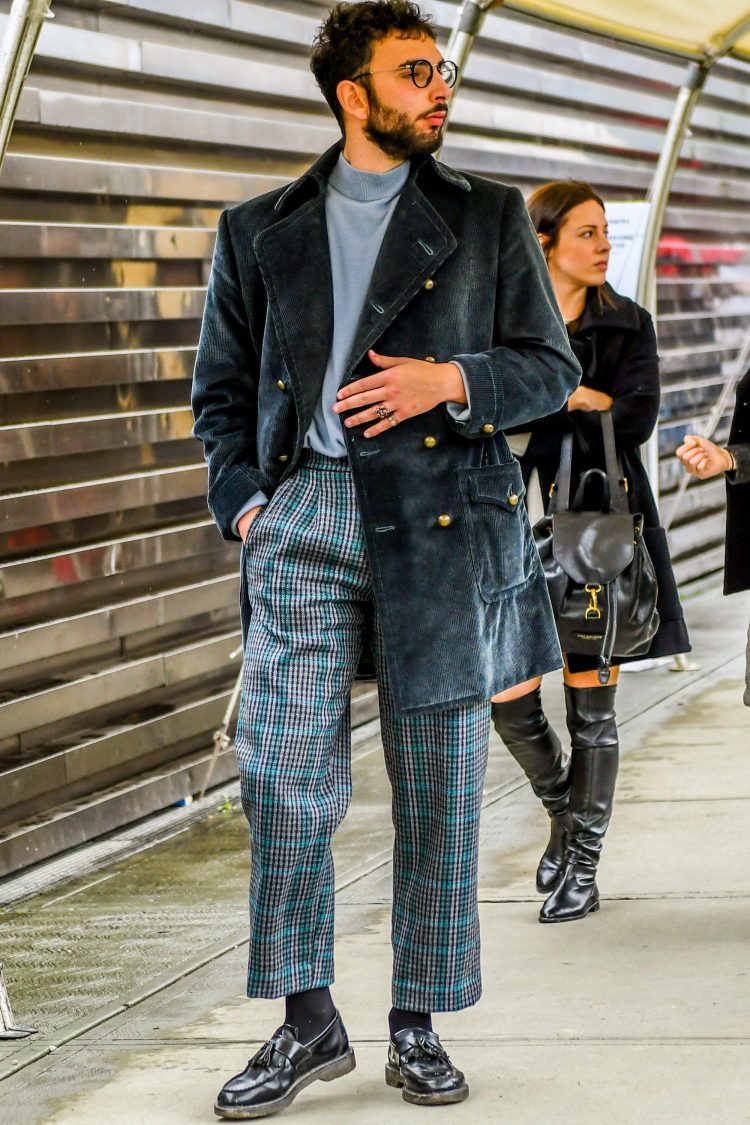Checked cropped pants and tassel loafers with a sturdy sole create a unique footwear look