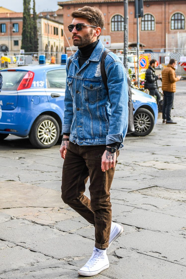 Damaged denim jacket gives Azzurro e Marrone's coordinates a naughty touch.