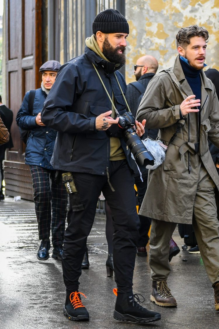 High-cut sneakers with laces and pull tab accents in urban outdoor style