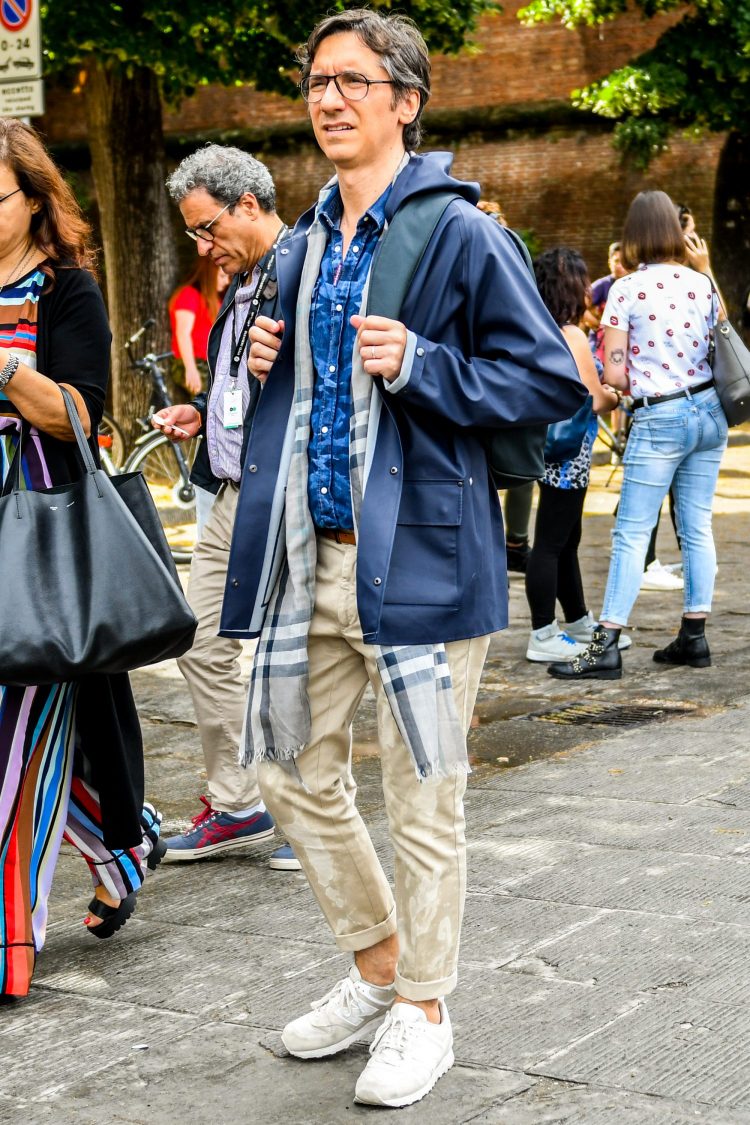 Urban outdoor coordinate with nylon outerwear and patterned items for a beautiful look
