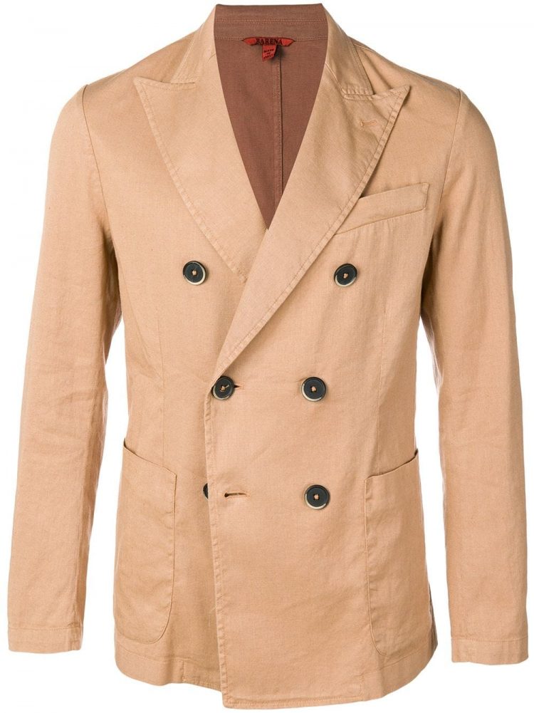 BARENA Peaked Lapel Double-Breasted Jacket Beige