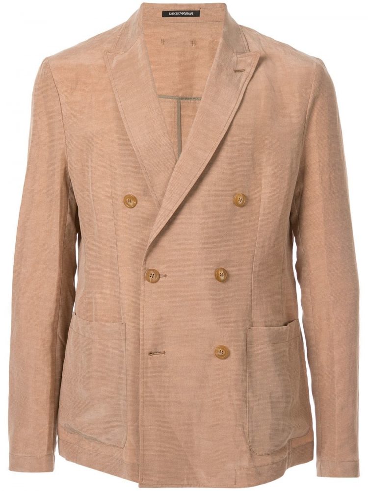 Emporio Armani Peaked Lapel Double Breasted Jacket Brown