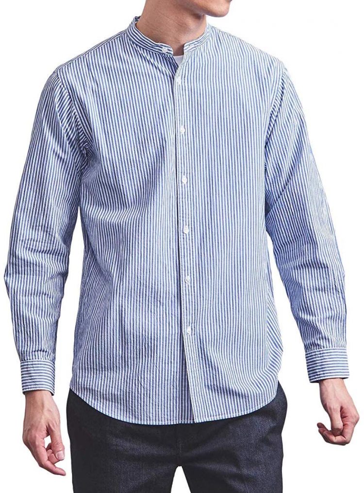 UNITED ARROWS Stripe Band Collar Shirt