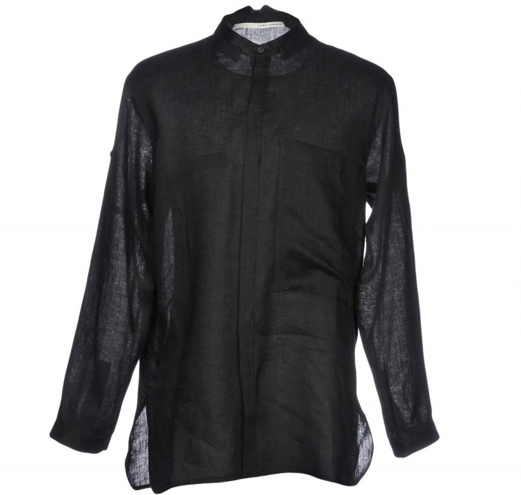 ISABEL BENENENATO Linen band collar shirt