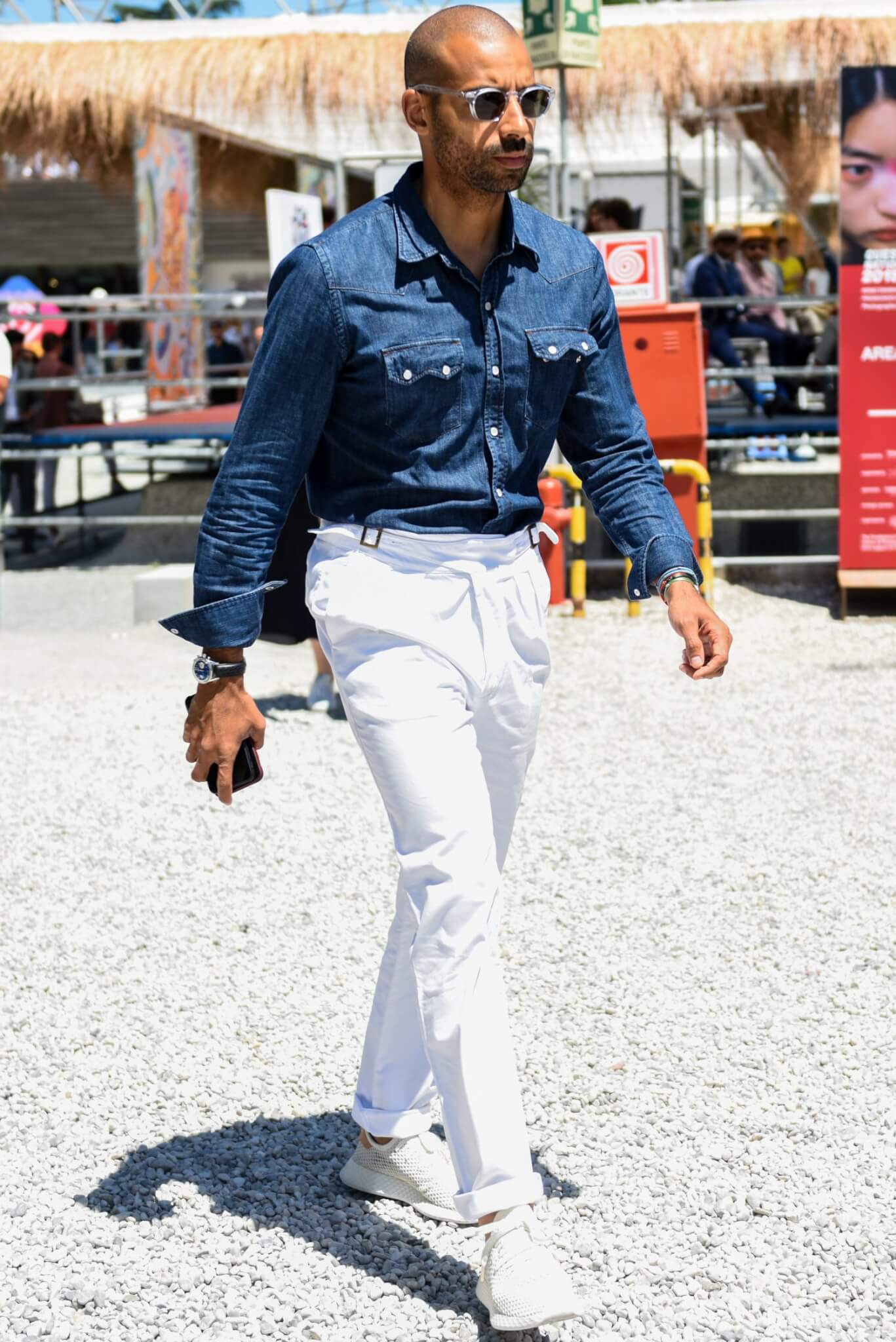 Stylish White Jeans and Denim Shirt Outfit