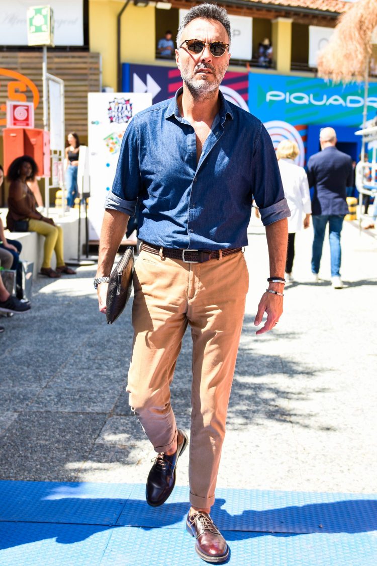 Dressy tailored denim shirts add a subtle dress element to casual outfits.