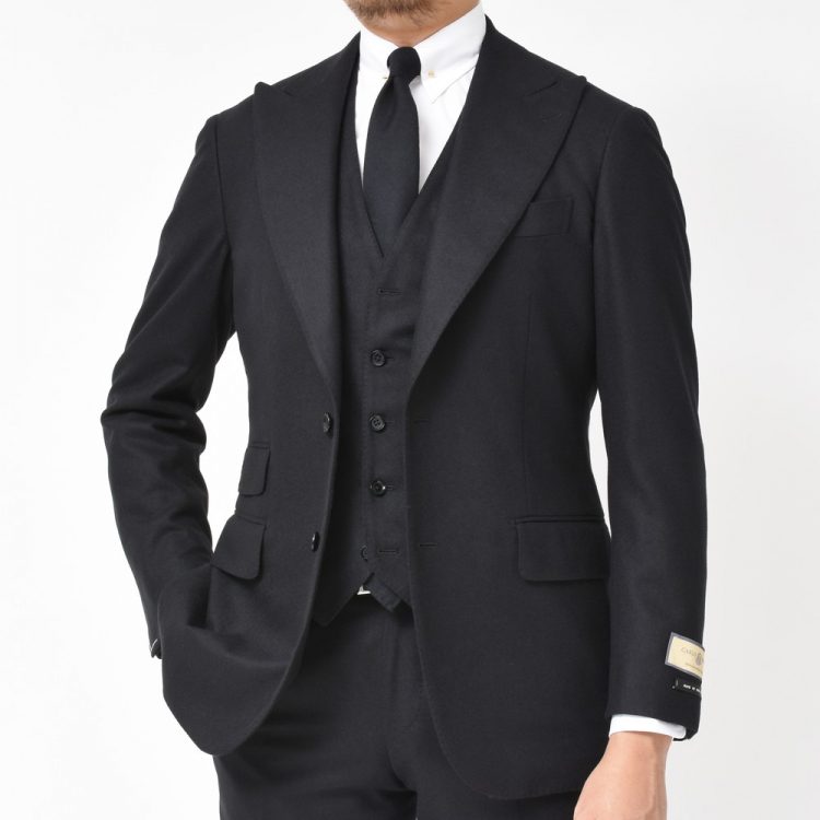 RING JACKET guji special order CARLO BARBERA solid wool flannel 2B1 pleated suit