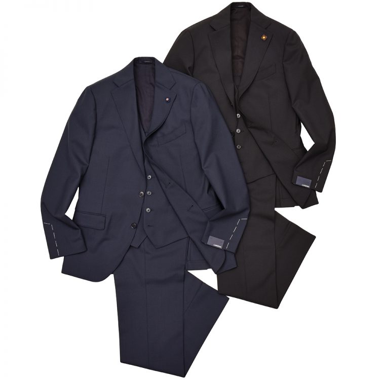 LARDINI Wool natural stretch tonic 3-ply 1-pleat single 3-piece