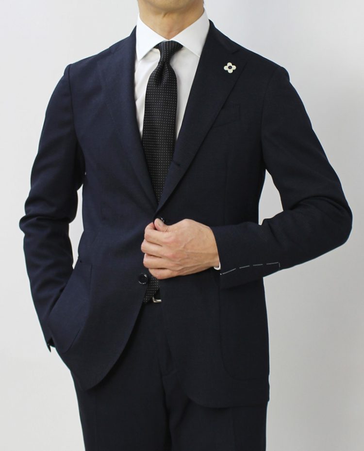 F/W New LARDINI / JQ091AQ / Easy Wear / Packable / Water-repellent wool stretch one-pleated suit [ Navy