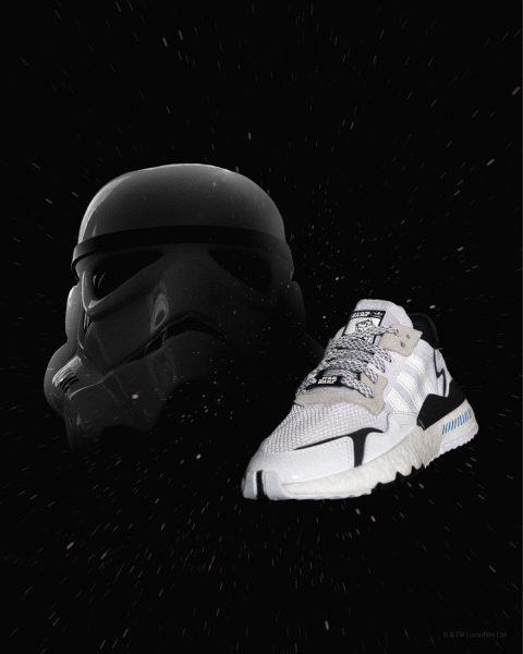 The men's lineup includes two models inspired by R2-D2 and Stormtrooper! Two NITE JOGGER models inspired by R2-D2 and Stormtrooper, and two updated NMD models inspired by Yoda and Darth Vader, respectively. "