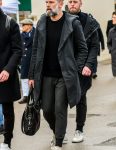 Men's coordinate with coat, black knit and sweatpants