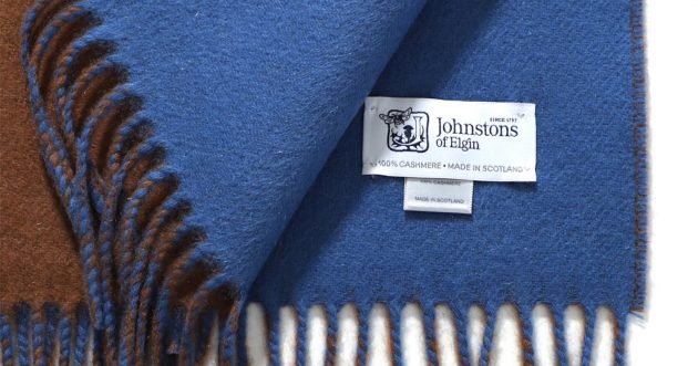What are the traditional manufacturing methods and three typical materials that form Johnston’s scarves?