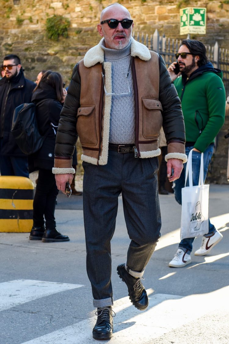 Among the short-length outerwear that was worn more frequently at Pitti 97, is the flight jacket a must-have due to Top Gun's influence?