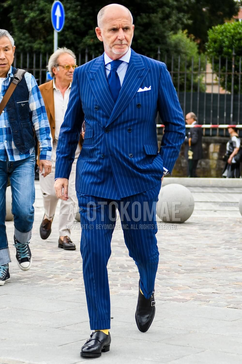 【vintage】セットアップ ダブルスーツ ブルー ジュンスタイル ピンズ肩幅48