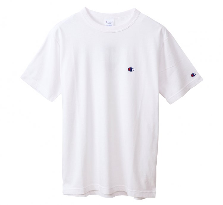 Champion Recommended T-shirts (1) Plain crew-neck white T-shirt with a subtle one-pointed design that is also an eternal classic
