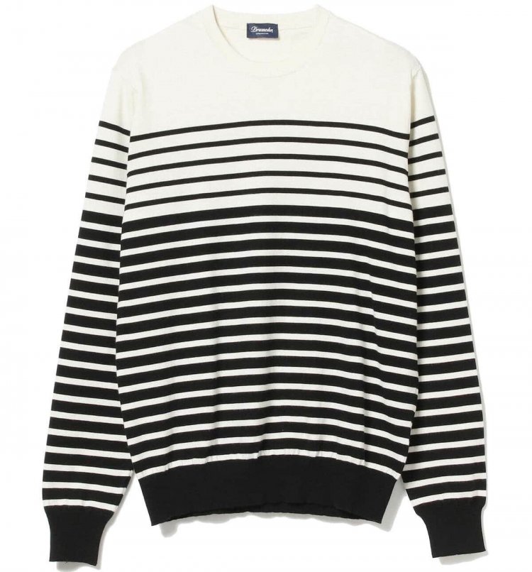 For example, a border cut and sewn like this " DRUMOHR Striped Sweater