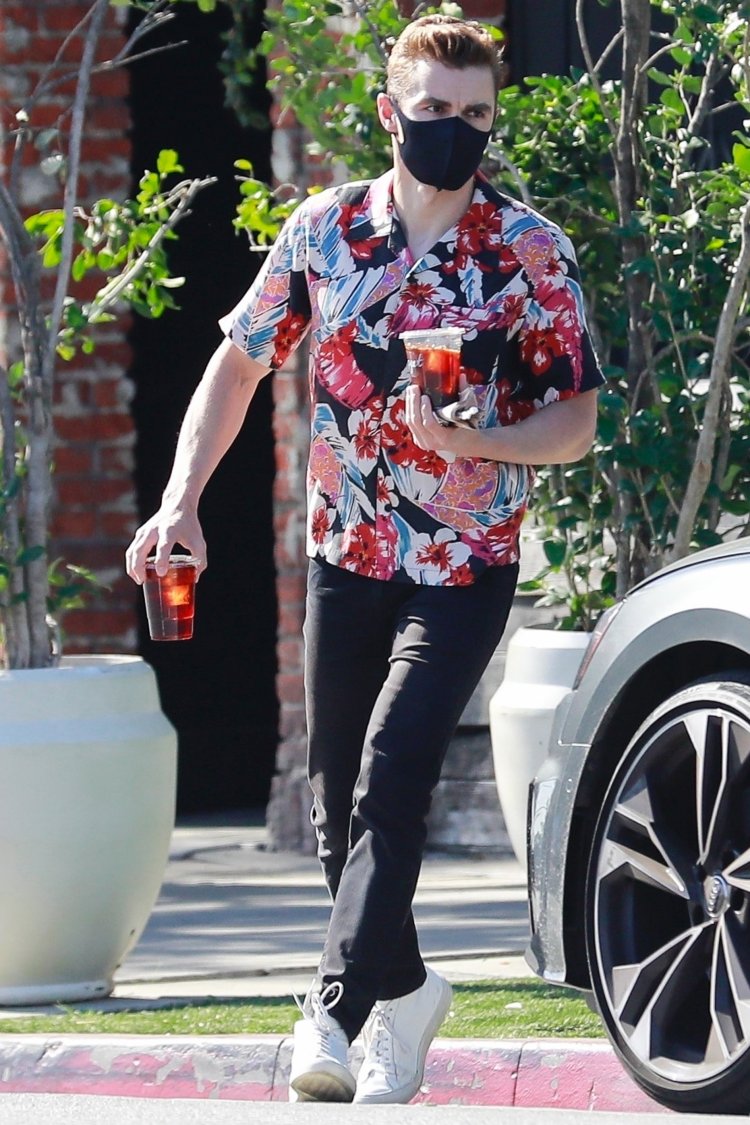 *EXCLUSIVE* Dave Franco dons a colored shirt during a coffee run